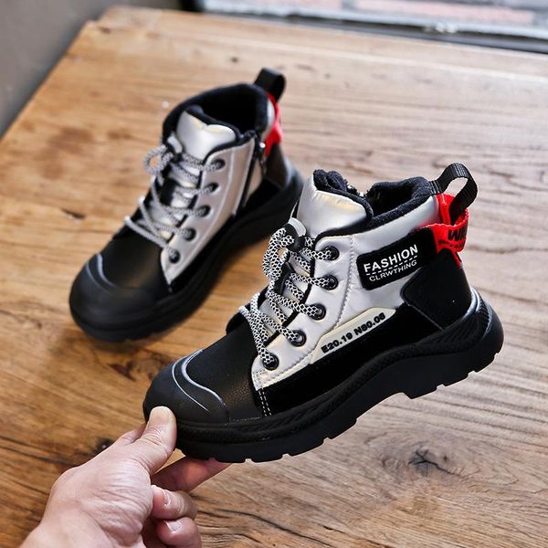 

boots autumn & winter children kids shoes fashion waterproof genuine leather boys size 26-37, Black;grey
