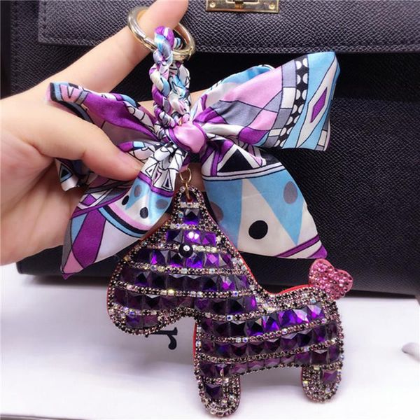

keychains fashion diamond pony bag pendant scarf ornament ladies car keychain decoration, Silver