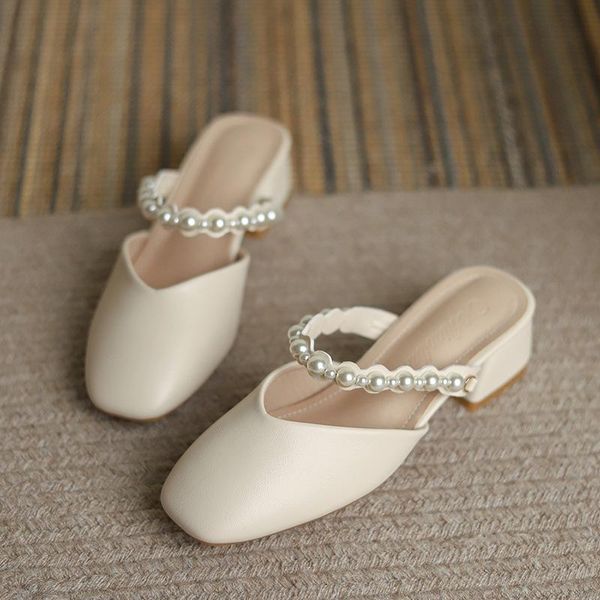 

slippers km-roya pearl designed women slipper fashion brand slip on mules shoes low heel 4cm summer ladies slides outdoor snada, Black