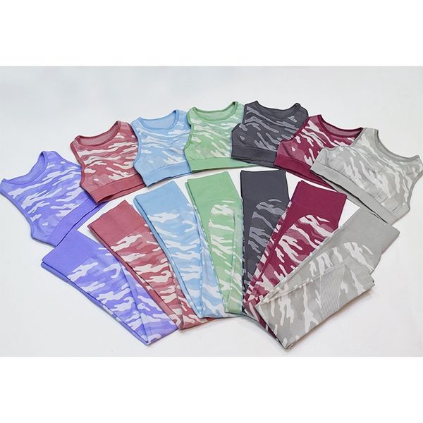 

women's tracksuits camo splicing yoga set women fitness clothing woman gym leggings padded push-up strappy sports bra suit sportswear, Gray