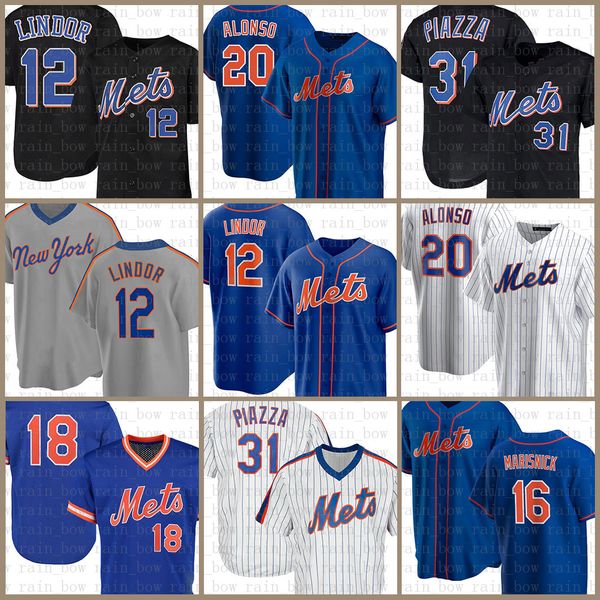 

12 francisco lindor new custom york met baseball jersey 20 pete alonso 18 darryl strawberry 31 mike piazza 16 dwight gooden 48 degrom blue, Blue;black