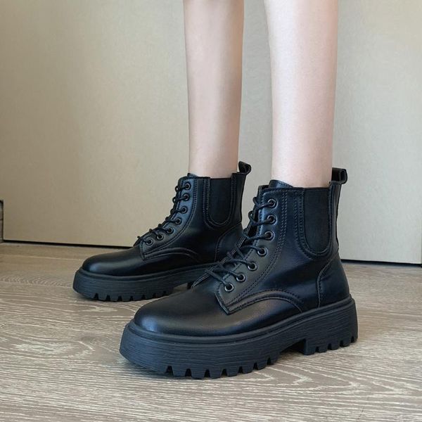 

boots locomotive ankle casual sports style women work shoes strap female, Black