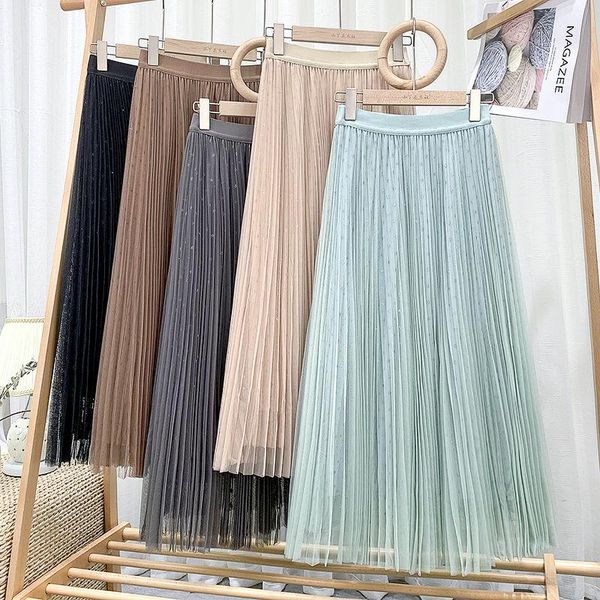 

skirts reticulated veil stars glitter posed a pure color word pleated girl long skirt early spring tall waist female, Black