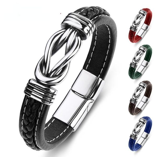 

charm bracelets jewelry bracelet titanium steel stainless punk men's leather cord wholesale, Golden;silver
