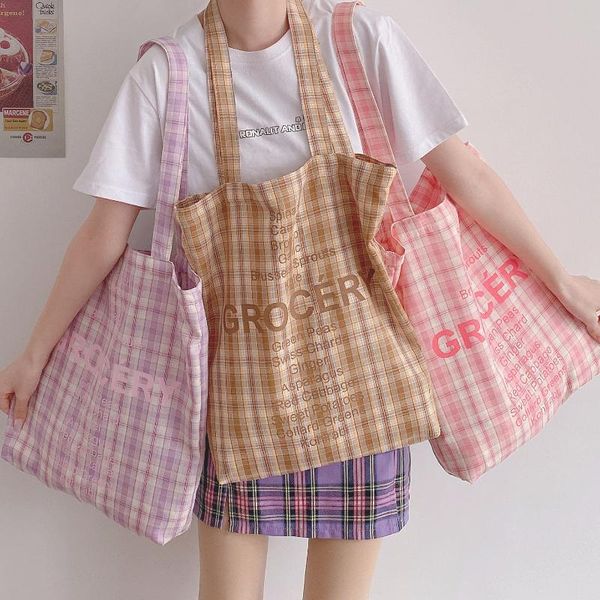 

women vintage plaid large capacity shoulder bag the latest messenger bags ladies canvas corssbody cloth handbag purse cross body