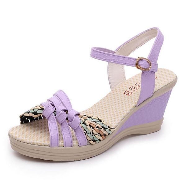 

summer comfortable women sandals female wedges high heel platform casual shoes woman buckle strap ladies plus size, Black