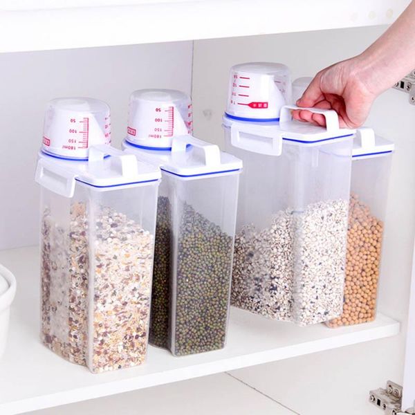 

storage bottles & jars kitchen transparent food preservation sealed plastic with lid measuring cups portable rice bucket containers 2l