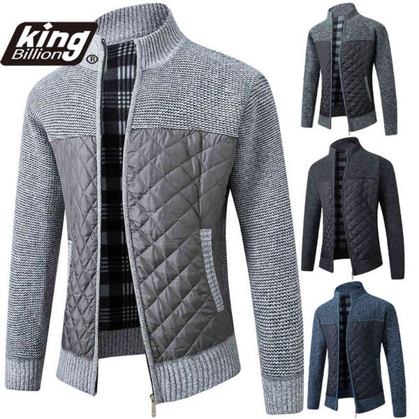 

kb 2021 autumn winter new 's slim fit stand collar zipper solid cotton thick warm et men sweater, Black;brown