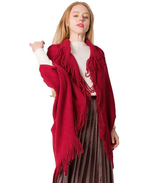 

scarves 4-color knitted cardigan women ladies tassel cape coat fringe poncho oblique stripe bohemian shawl scarf 130cm, Blue;gray