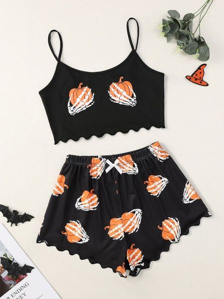 

plus halloween print cami pj set q0ne#, Black;white