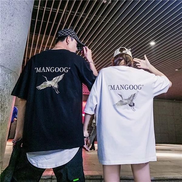 

street men's fashion t-shirts brand hip hop short sve lovers flow loose 5 / s half t-shirt, White;black