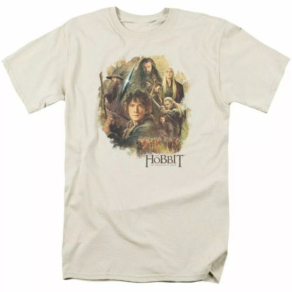 

the hobbit collage t shirt mens licensed fantasy movie tee bilbo cream, White;black