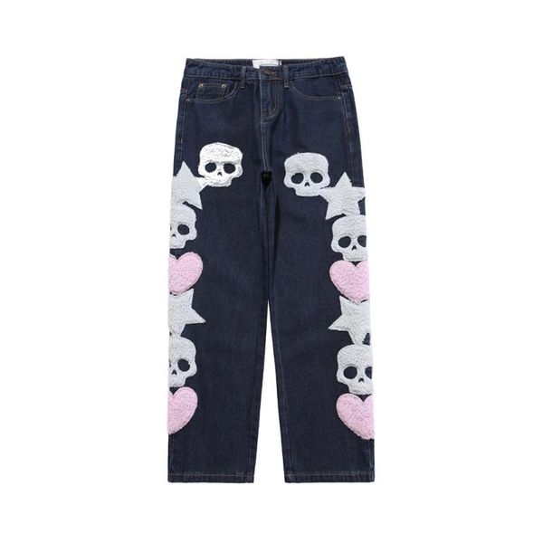 

men's pants black skull embroidered jeans for high street style slacks are a trend casual wide-leg