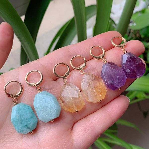 

dangle & chandelier healing jewelry natural quartz stone earrings for women ear loop nuggets drop amethysts amazonite citrines pink crystal, Silver