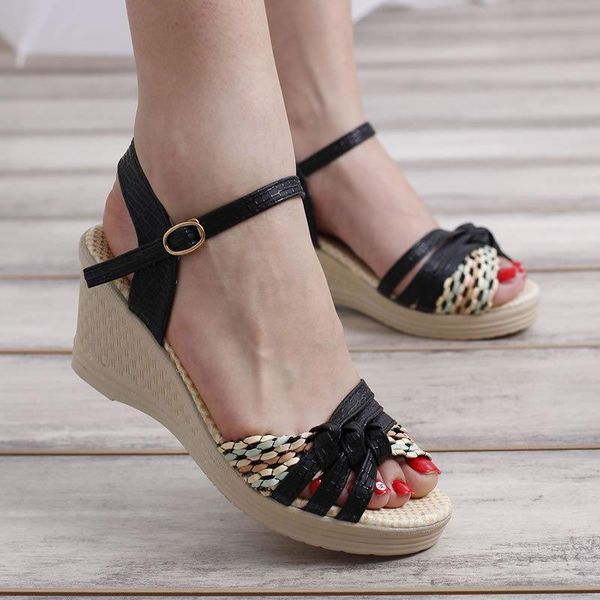 

rome solid women summer platform shoes back strap open toe wedges sandals dress footwear, Black