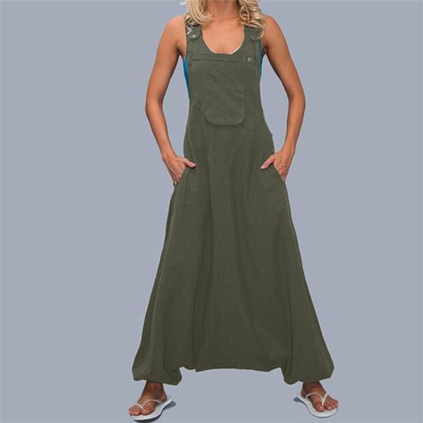 

women's jumpsuits & rompers maxiorill plus size women u neck sleeveless backless side pockets baggy long dungarees enterizos para mujer, Black;white