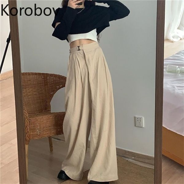 

korobov vintage solid high waist ol women trousers korean high waist wide leg pants harajuku streetwear joggers 210430, Black;white