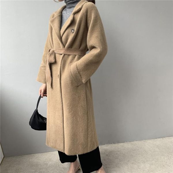

women's wool & blends winter loose coat women imitation mink female thick long knit jackt office ladies coats ns1488, Black