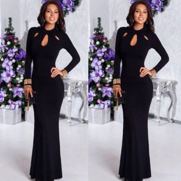 

women evening party tunic dresses long sleeve slim maxi summer women's clothes casual, Black;gray