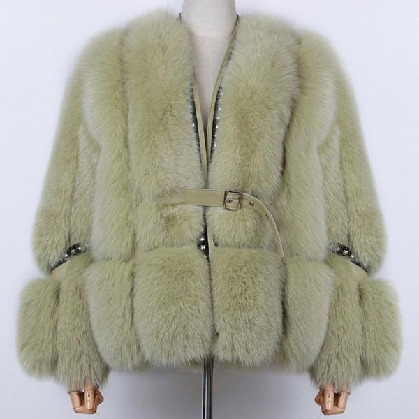 

women's fur & faux yoloagain winter warm women real jacket ladies v-neck, Black