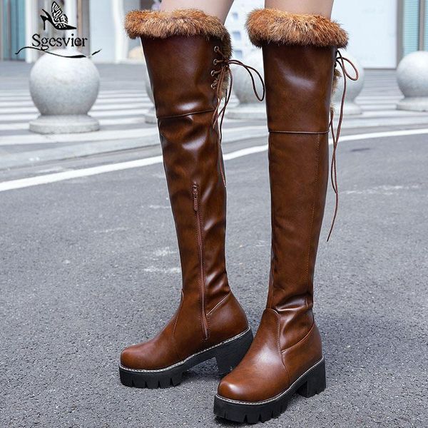 

boots sgesvier party shoes woman snow 2021 winter warm women over the knee high riding motorcycle, Black