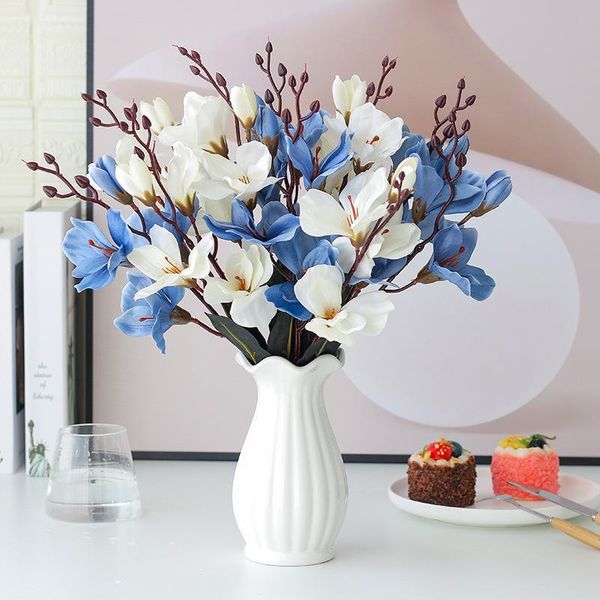 

decorative flowers & wreaths magnolia artificial silk flower bouquet 5 forks wedding party christmas home table decoration fake