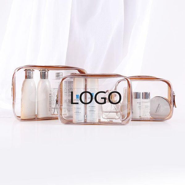 

storage bags 3 pcs custom logo transparent pvc cosmetic packaging bag zipper plastic gift suitable for travel home