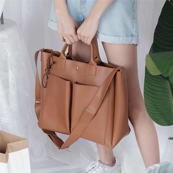 

leather bag lady handbags women solid color all-match shoulder casual tote vintage ladies crossbody bags 2021 simple cross body