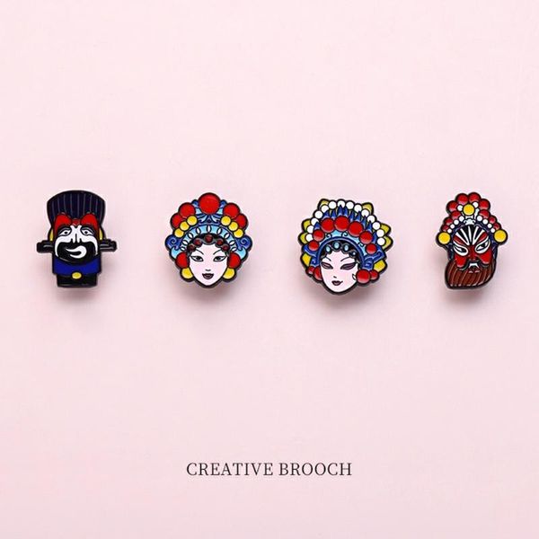 

pins, brooches chinese style peking opera facial makeup creative brooch female cartoon cute personality badge pin buckle accessories, Gray