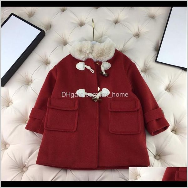 

luxury highend girls rabbit fur standup collar bib horn buckle design woolen fashion warm childrens jacket kttft down coat mtaiw, Blue;gray