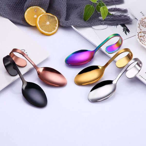 

spoons stainless steel spoon curved handle tableware for el buffet kitchen (silver)