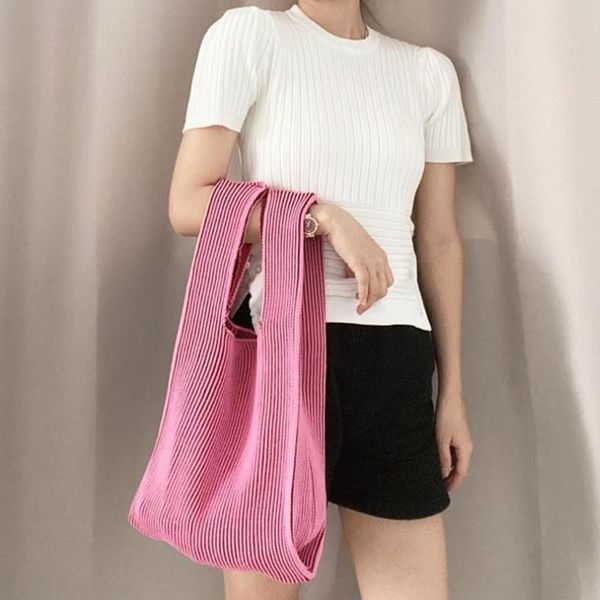 

evening bags female casual crochet handle tote bag women teenager korean fashion retro leisure soft knitting shopping shopper handbag