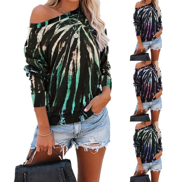 

women tie dye sweater long sleeve o neck loose soft t shirt pullover blouse women's blouses & shirts, White
