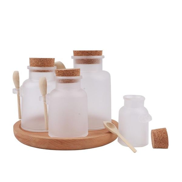 

storage bottles & jars 100/200/300/500g empty bath salt bottle abs matte cork jar women facial mask containers refillable with wood spoon 5p