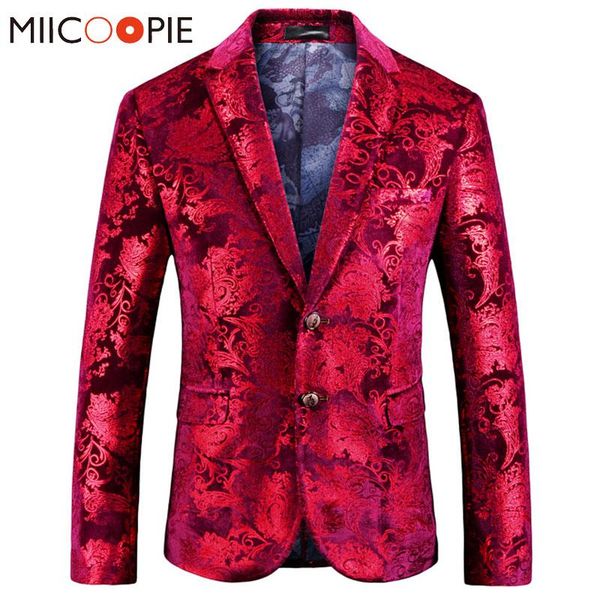 

men's suits & blazers mens korean blazer jacket slim fit luxury retro cotton velvet floral designer wedding prom stage costumes men flo, White;black