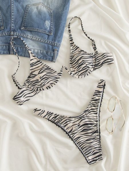 

zebra stripe underwired bikini swimsuit z1o8#, White;black