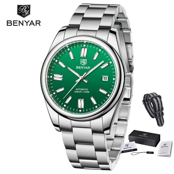 

wristwatches benyar luxury fashion sports men's watch stainless steel waterproof mechanical brand automatic for men, Slivery;brown