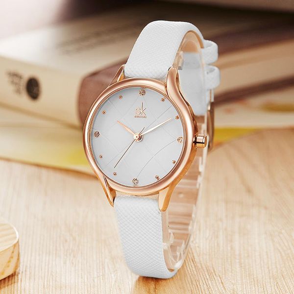 

wristwatches shengke brand fashion women leather watches luxury crystal dial ladies quartz watch relogio feminino 2021 sk wrist #k8013, Slivery;brown