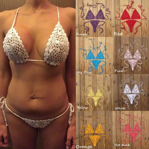 

13 color handmade bikini women swimwears sets crochet black lace thong string swimwear sunbathing swimsuit, White;black