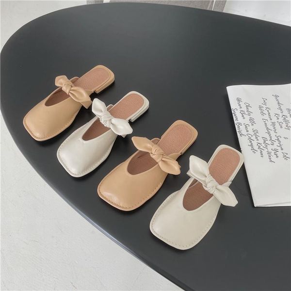 

mango head half slippers women's outer wear 2021 spring and summer gentle wind bow baotou flat, Black