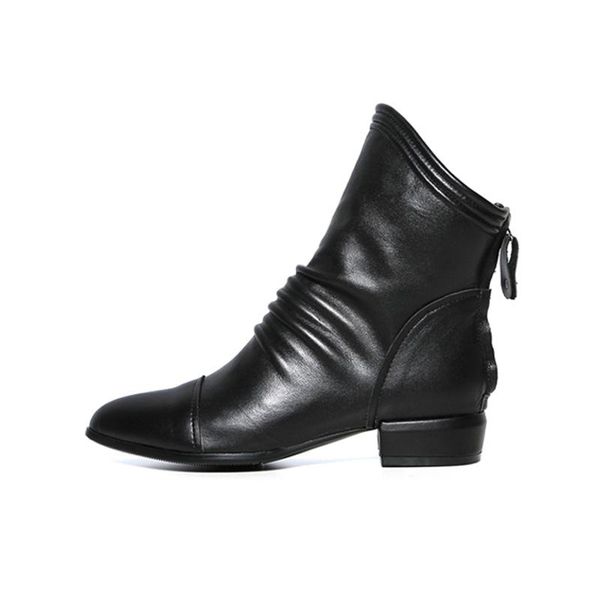 

boots 2021 plus size black winter women shoes woman pointed toe zipper ankle leather square low heels female