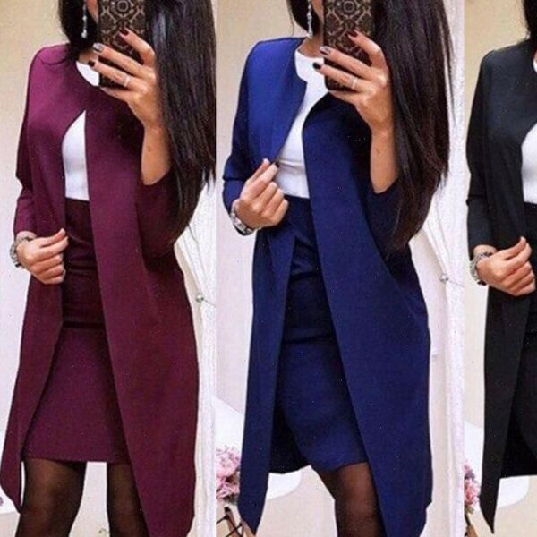 

2pcs office suits set womens dresses autumn solid color long blazer jacket bodycon mini skirts 2 piece women feminino, White