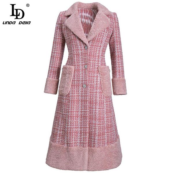 

women's wool & blends ld linda della 2021 winter women sweet tweed jacket overcoat lady turn-down collar pocket single-breasted pink lo, Black