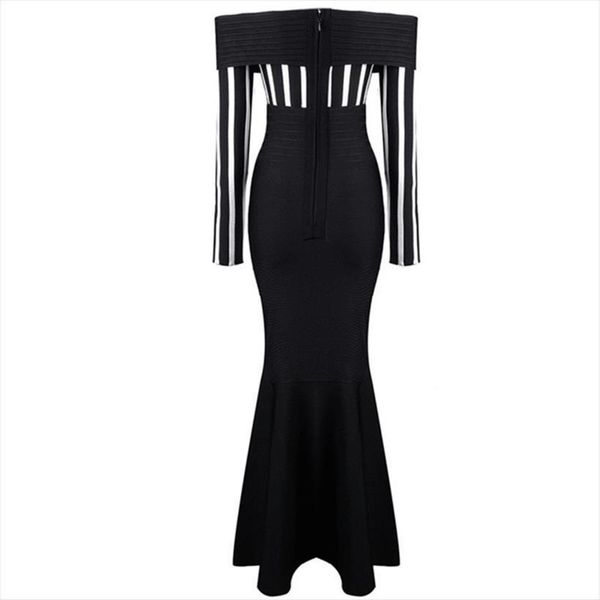 

formal party sheath bodycon women dresses off shoulder colorblock striped evening gown elegant mermaid vestidos, Black;gray