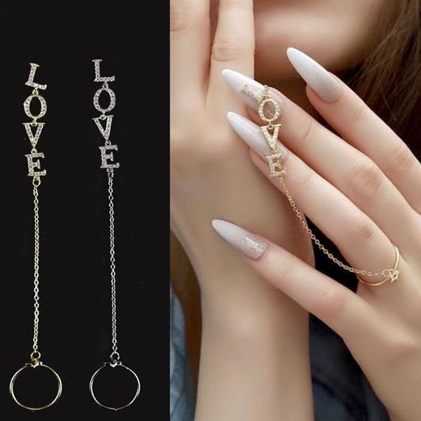 

nail jewelry long bracelet chain tassel pendant art decoration pearl metal rhinestones ornament accessories decorations, Silver;gold