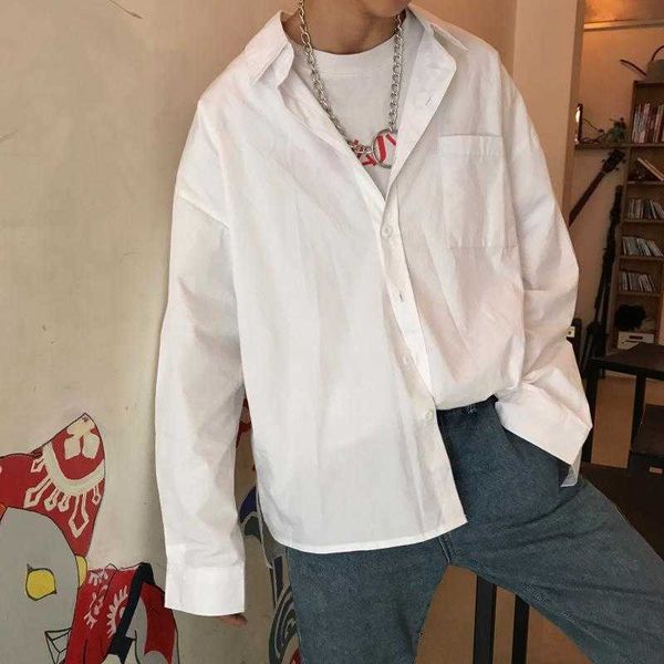 

korean spring and summer white shirt streetwear couple casual long sleeve 210615