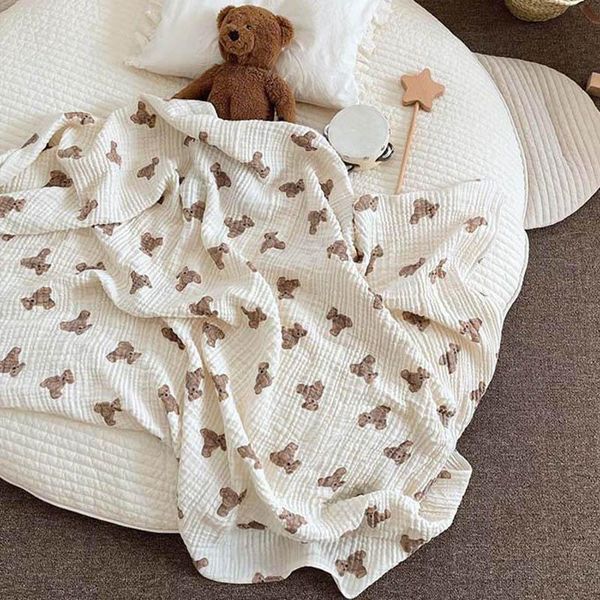 

blankets & swaddling cartoon bear muslin swaddle baby for beds born cotton gauze wrap boys girls bath towel pography props