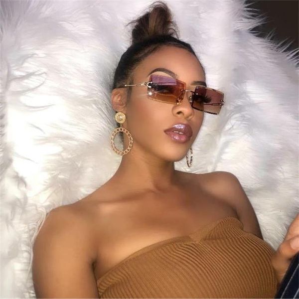 

fancy cutest small rectangle sunglasses women vintage brand designer rimless square sun glasses men female gradient pink shades, White;black