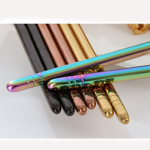 

chopsticks 4 pairs learning kids chinese dinner set long rainbow stainless steel