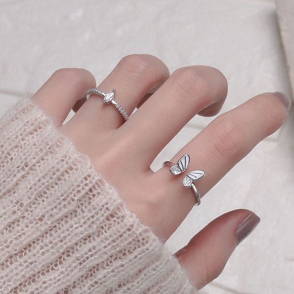 

gumaoning two in one combination ring fashion korean personalized three-dimensional flash diamond butterfly ring, Silver